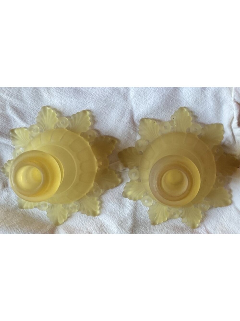 Westmoreland snowflake candle holder pair yellow mist glass